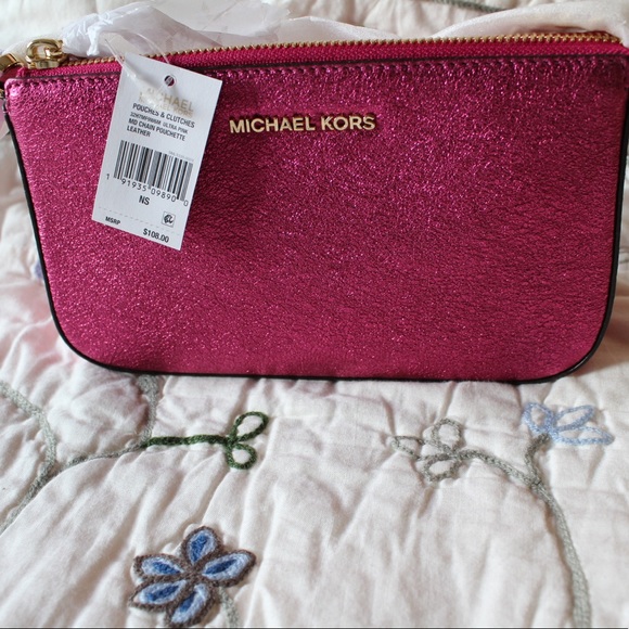 Michael kors pink shiny clutch purse